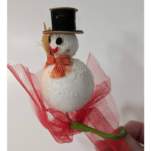 Vintage Mid-Century Snowman Christmas Millinery Pick, Crafting Decorating Floral - Picture 9 of 10